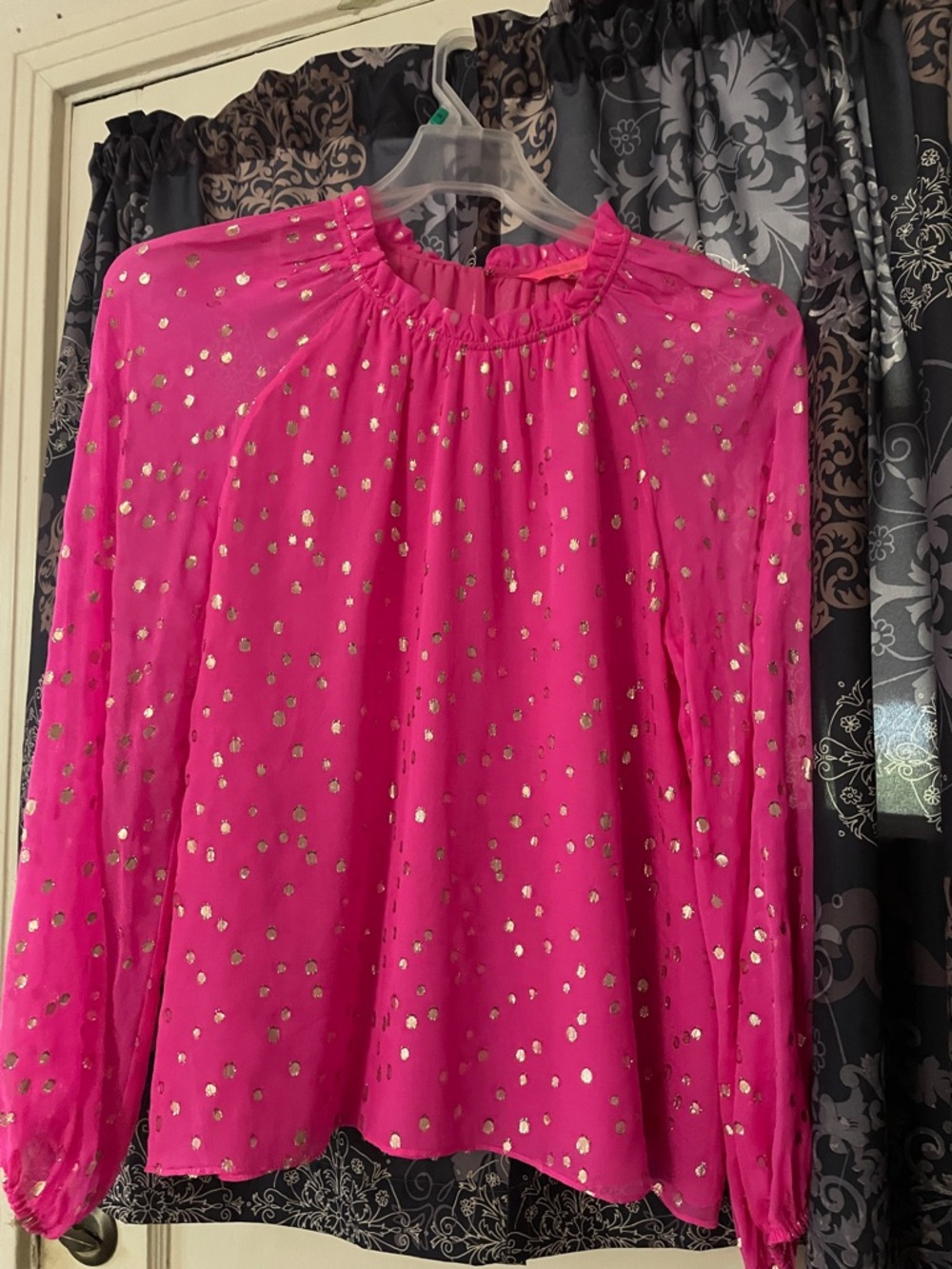 Lilly Pulitzer Hot Pink with Gold Dot Accent Blouse